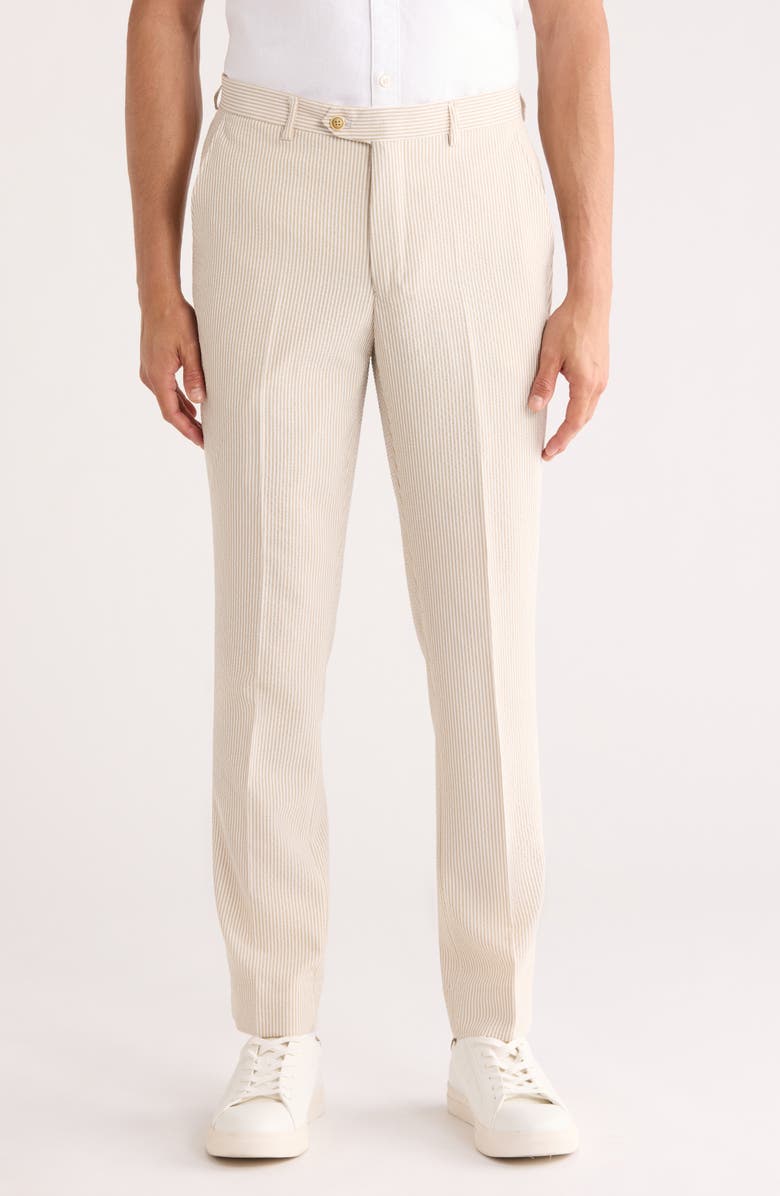 Scotch & Soda Striped Seersucker Suit Pants, Main, color, Tan/White
