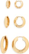 Open Edit Set of 3 Knife Edge Hoop Earrings