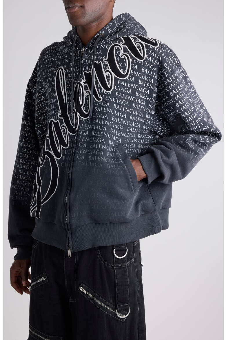 Big B Logo Embroidered Full Zip Dry Fleece Hoodie, Alternate, color, 6552 WASHED BLACK 2/ WHITE