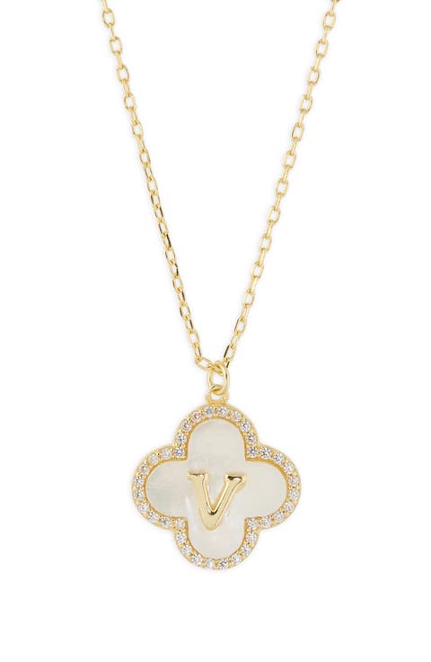 Clover Mother-of-Pearl Initial Pendant Necklace