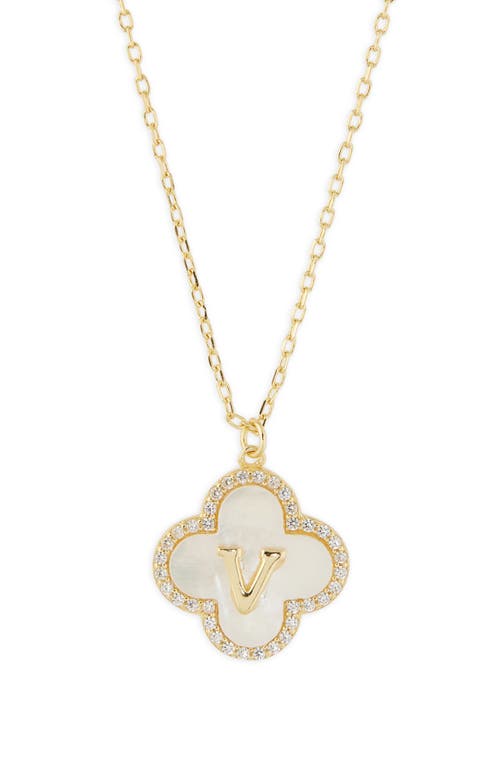 Argento Vivo Sterling Silver Clover Mother-of-pearl Initial Pendant Necklace In Gold