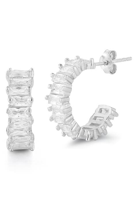 Baguette Cubic Zirconia Hoop Earrings