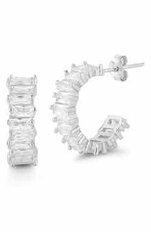 Baguette Cubic Zirconia Hoop Earrings
