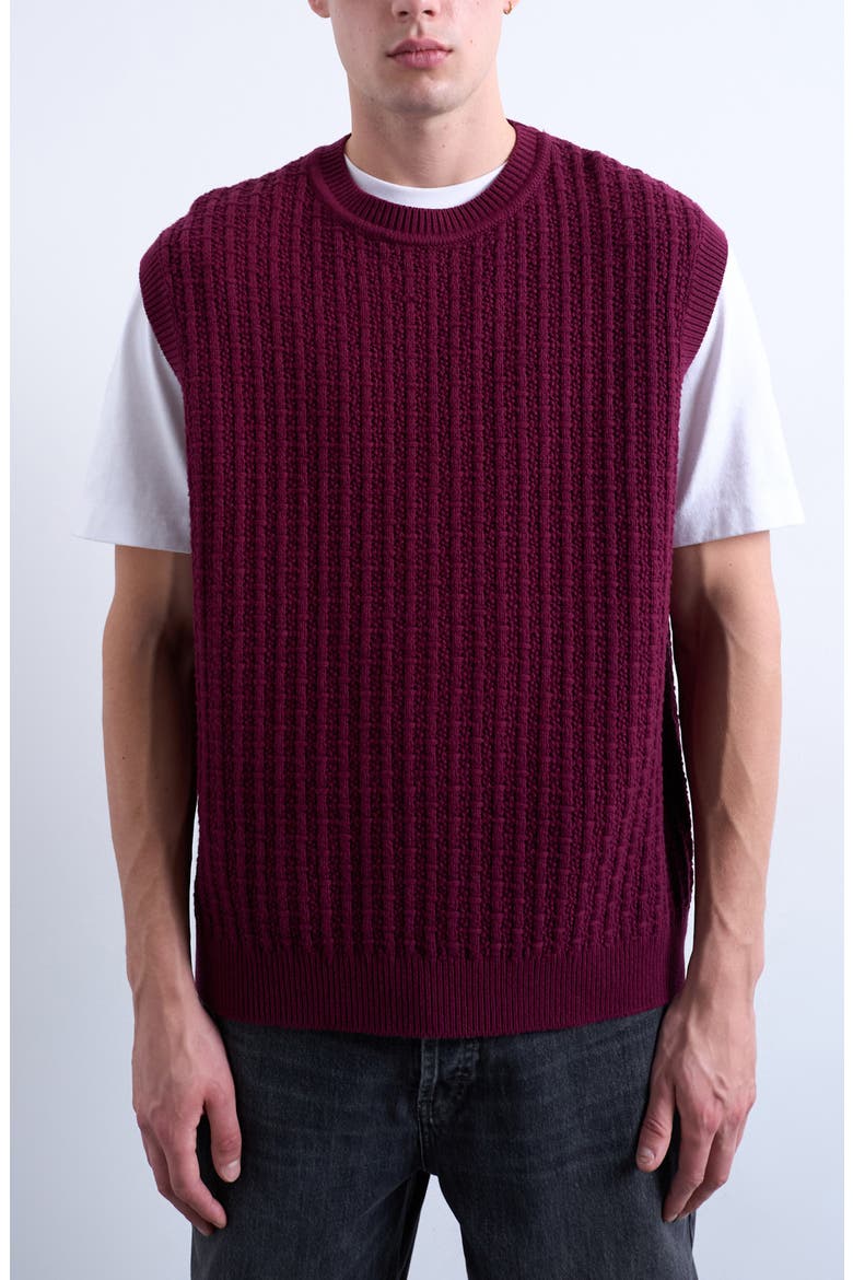 Cable Stitch Sweater Vest, Main, color, BURGUNDY