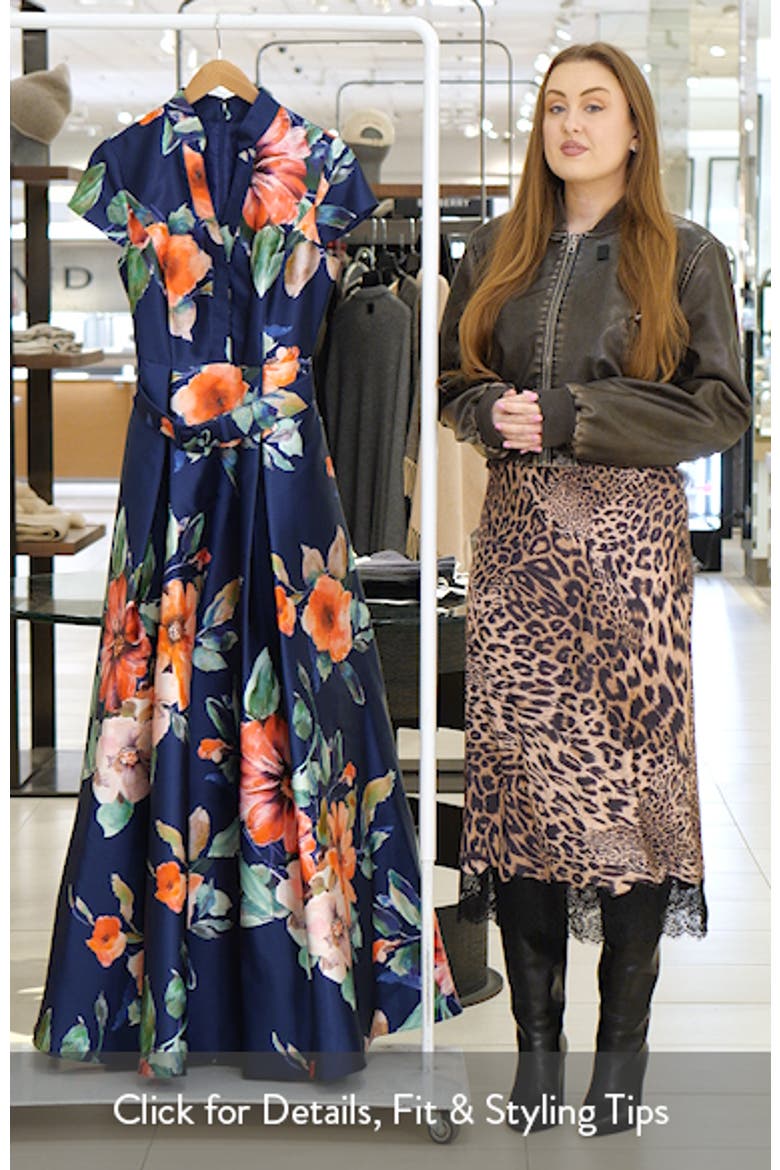 adrianna papell floral mikado midi dress ADRIANNA PAPELL Navy Blue Floral Print Mikado High-Low Cocktail Dress sz 8