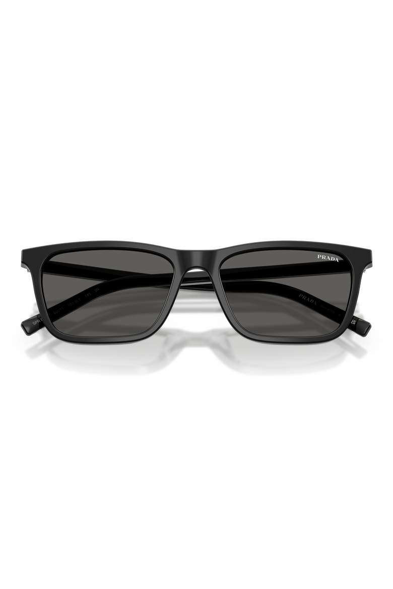 PR D19SF 56mm Rectangle Sunglasses, Alternate, color, BLACK / DARK GREY