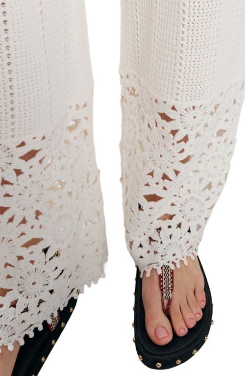 Maje Womens Blanc Wide-leg Floral-pattern Crochet-knit Trousers