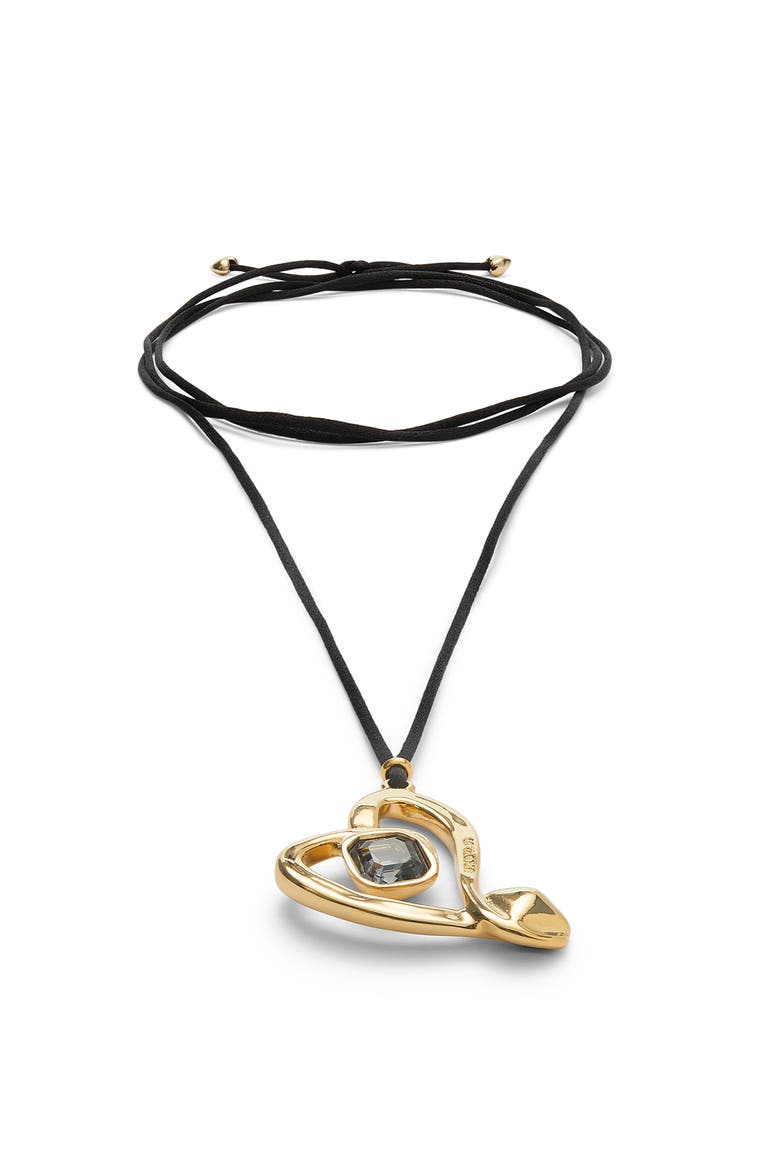 Long Pendant and Central Heart with Black Crystal, Alternate, color, Gold