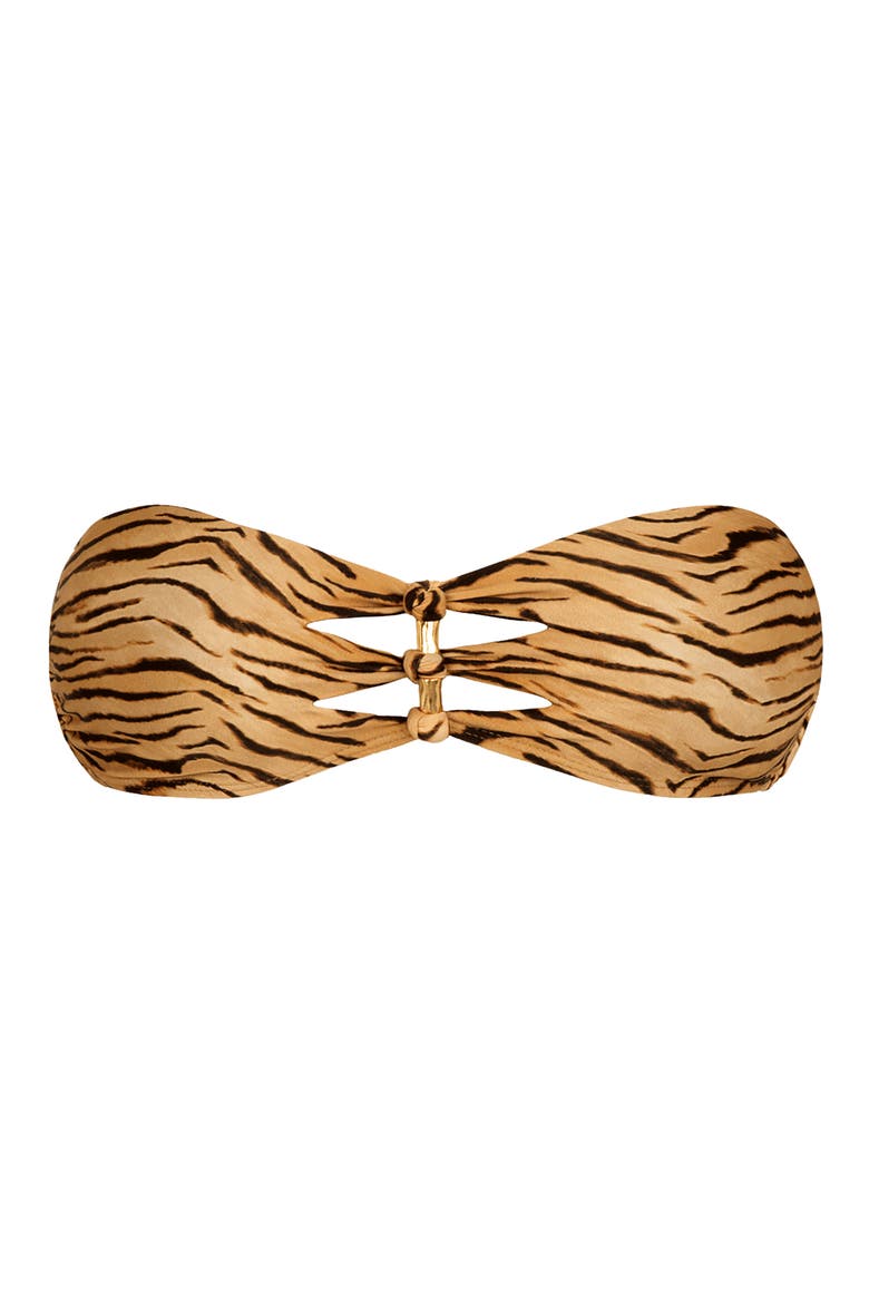 Megan Tiger Print Cutout Knotted Bandeau Bikini Top, Alternate, color, MULTI