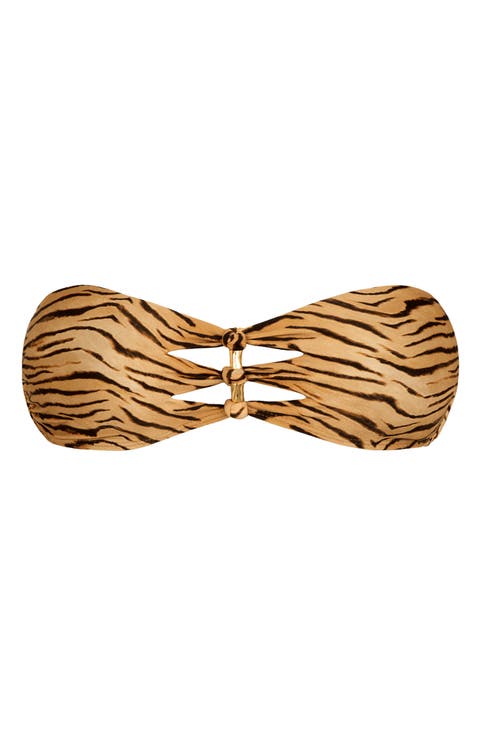 Megan Tiger Print Cutout Knotted Bandeau Bikini Top