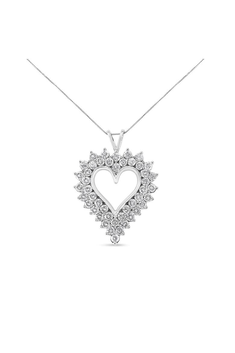 Silver 4 Cttw Round-Cut Double Row Composite Diamond Heart Pendant Necklace, Main, color, White