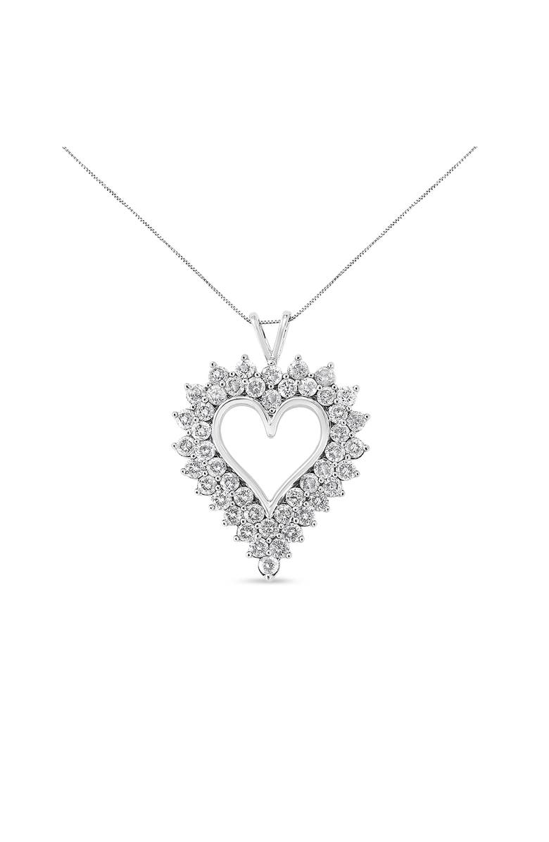 Haus of Brilliance Silver 4 Cttw Round-Cut Double Row Composite Diamond Heart Pendant Necklace, Main, color, White