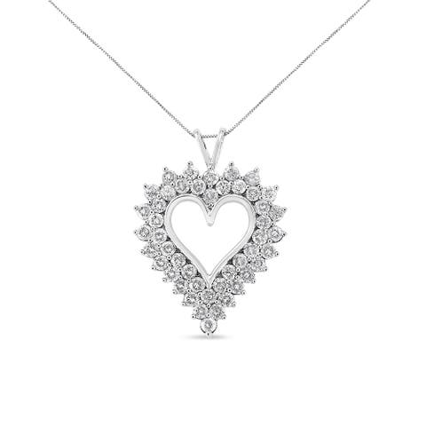 Silver 4 Cttw Round-Cut Double Row Composite Diamond Heart Pendant Necklace