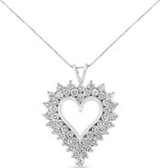 Haus of Brilliance Silver 4 Cttw Round-Cut Double Row Composite Diamond Heart Pendant Necklace