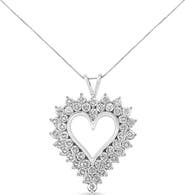 Haus of Brilliance Silver 4 Cttw Round-Cut Double Row Composite Diamond Heart Pendant Necklace
