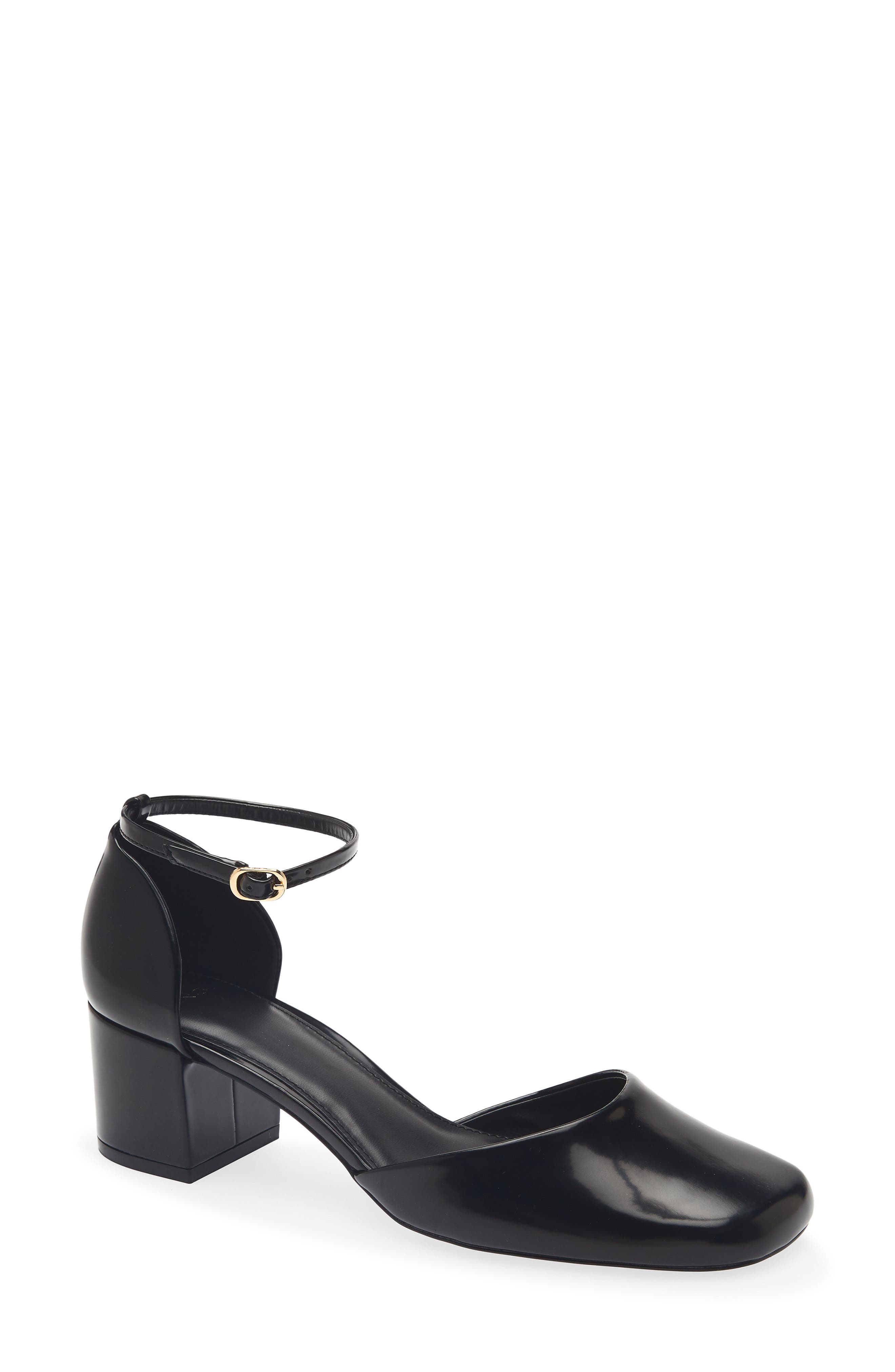 Elit Faux Leather Ankle Strap Pump, Main, color, BLACK