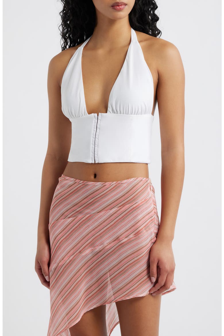 The Coco Plunge Neck Halter Crop Top, Main, color, WHITE
