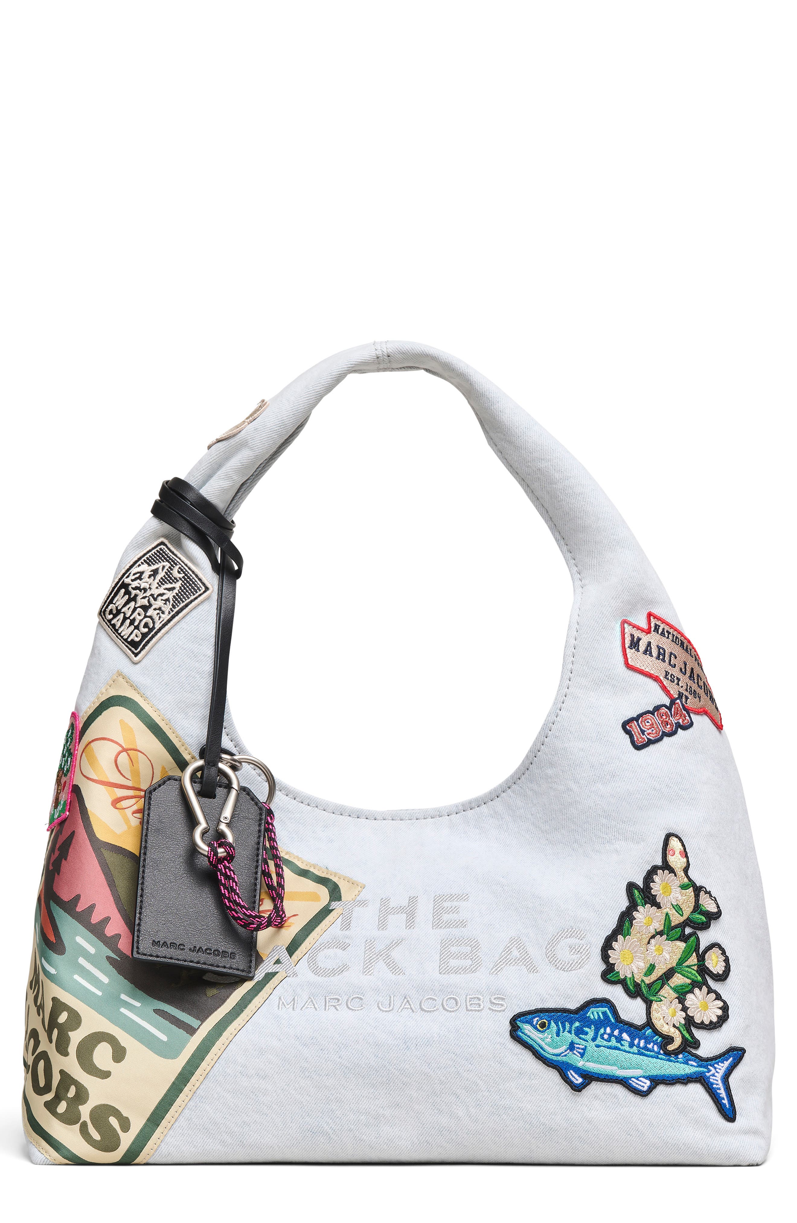 Marc Jacobs The Camp Patchwork Denim Sack Shoulder Bag, Main, color, Light Wash
