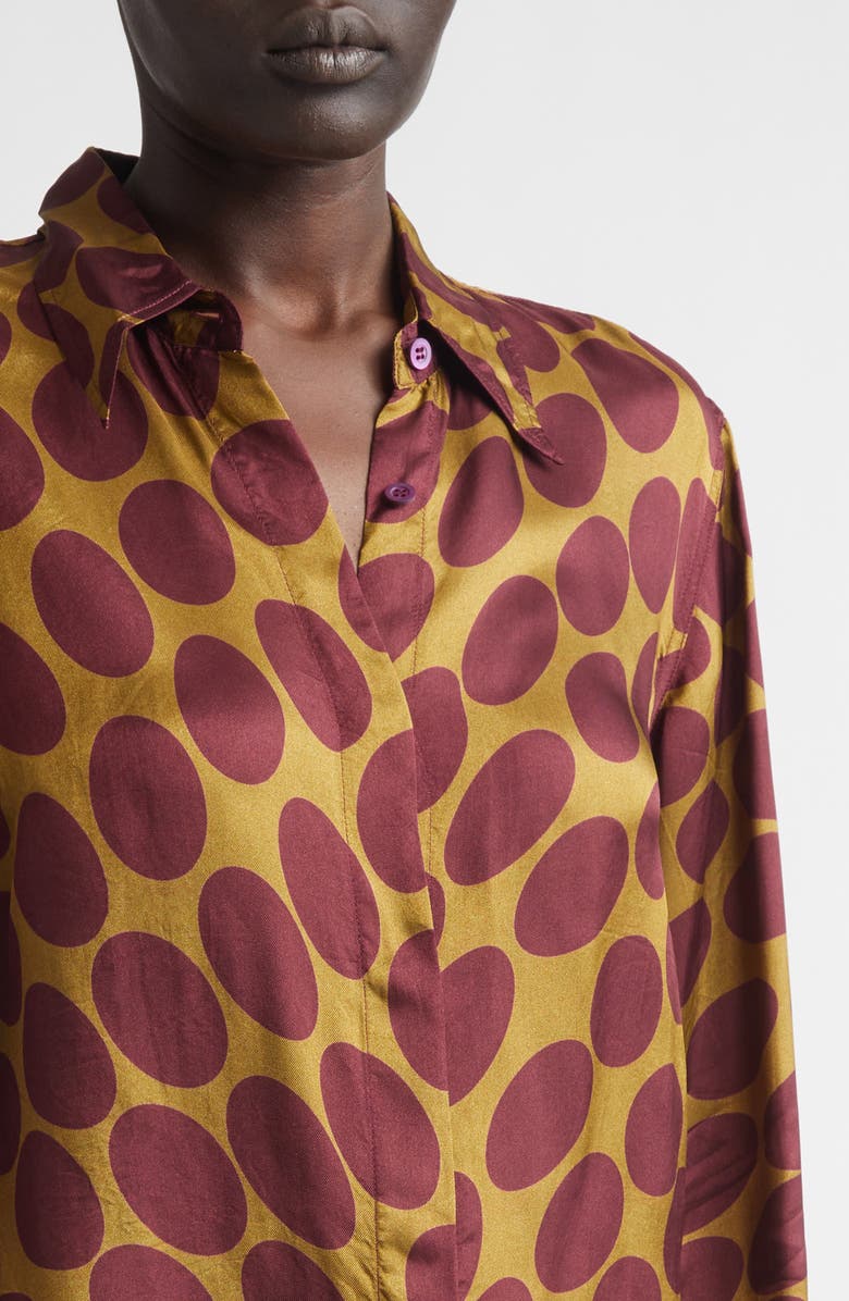 Dries Van Noten Chowy Fountain of Eggs Print Twill Button-Up Shirt, Alternate, color, Camel