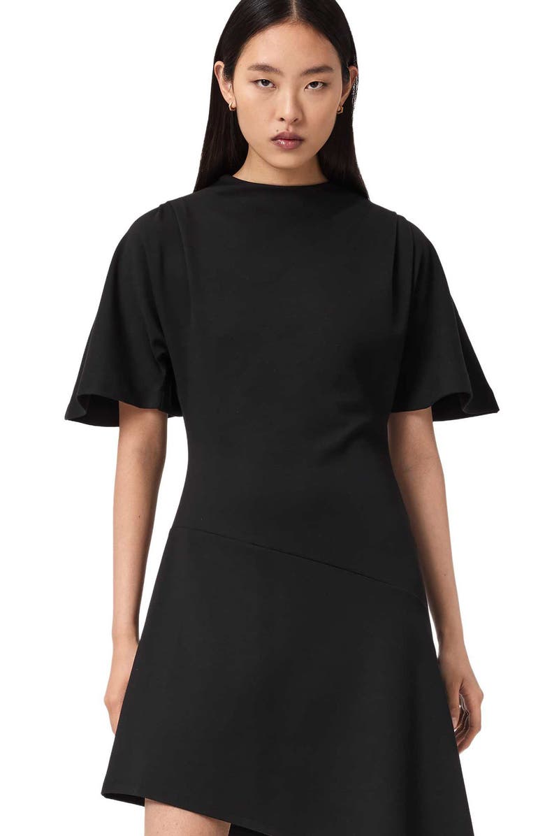 AllSaints Rosa Asymmetric Minidress, Alternate, color, Black