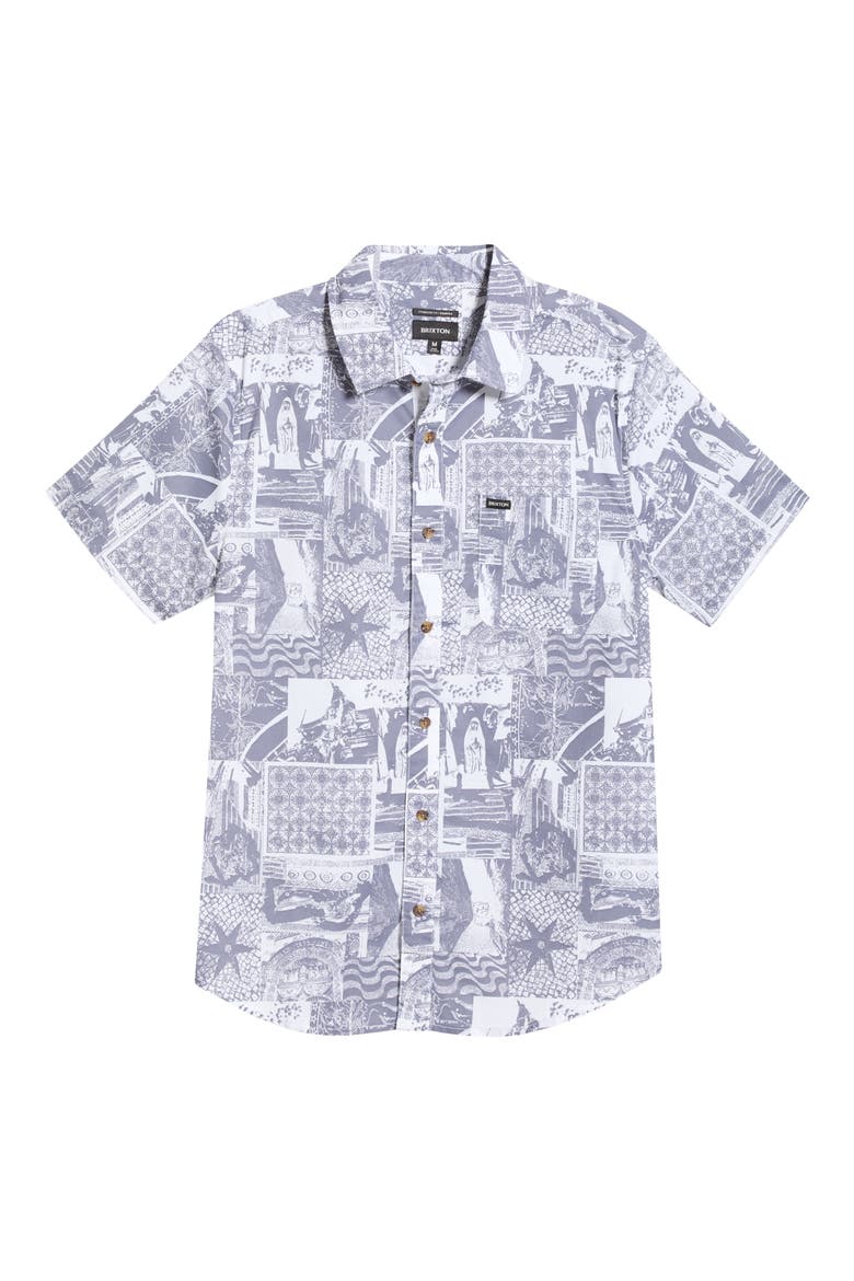 Charter Short Sleeve Stretch Cotton Blend Button-Up Shirt, Alternate, color, NAVY/ WHITE COLLAGE