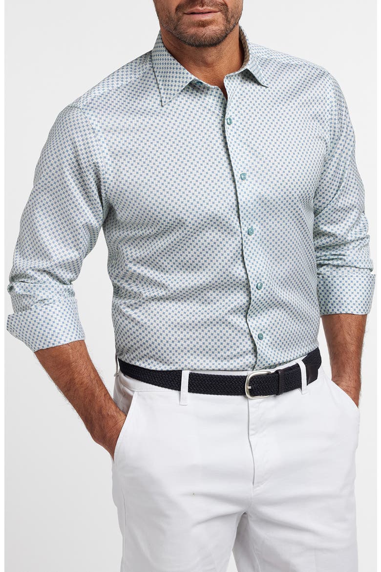 Neat Print Cotton Button-Up Shirt, Alternate, color, SAND/ SKY