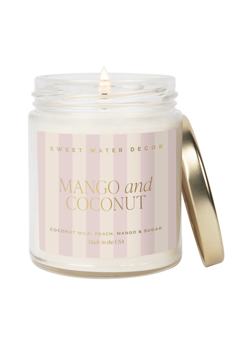9oz Clear Jar Glass Candle - Patterned Label, Main, color, Mango & Coconut