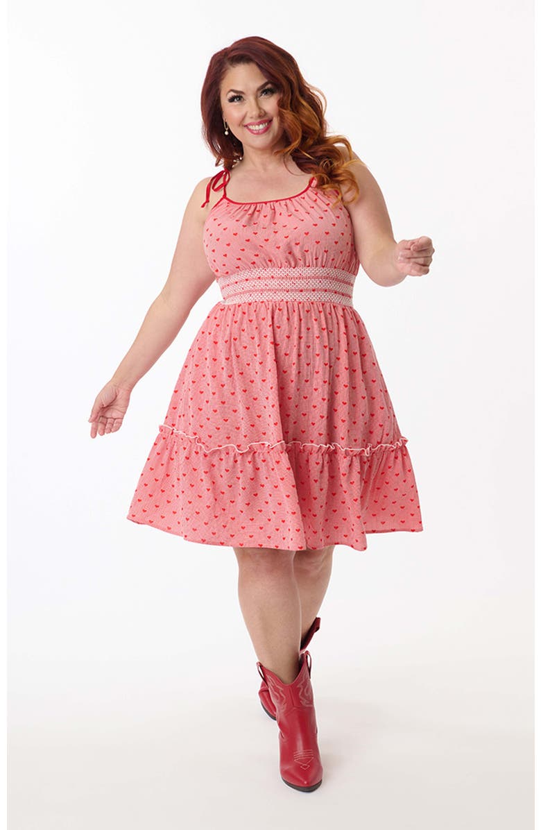 Smak Parlour Plus Size Tiered Flare Dress, Main, color, Red Hearts Gingham