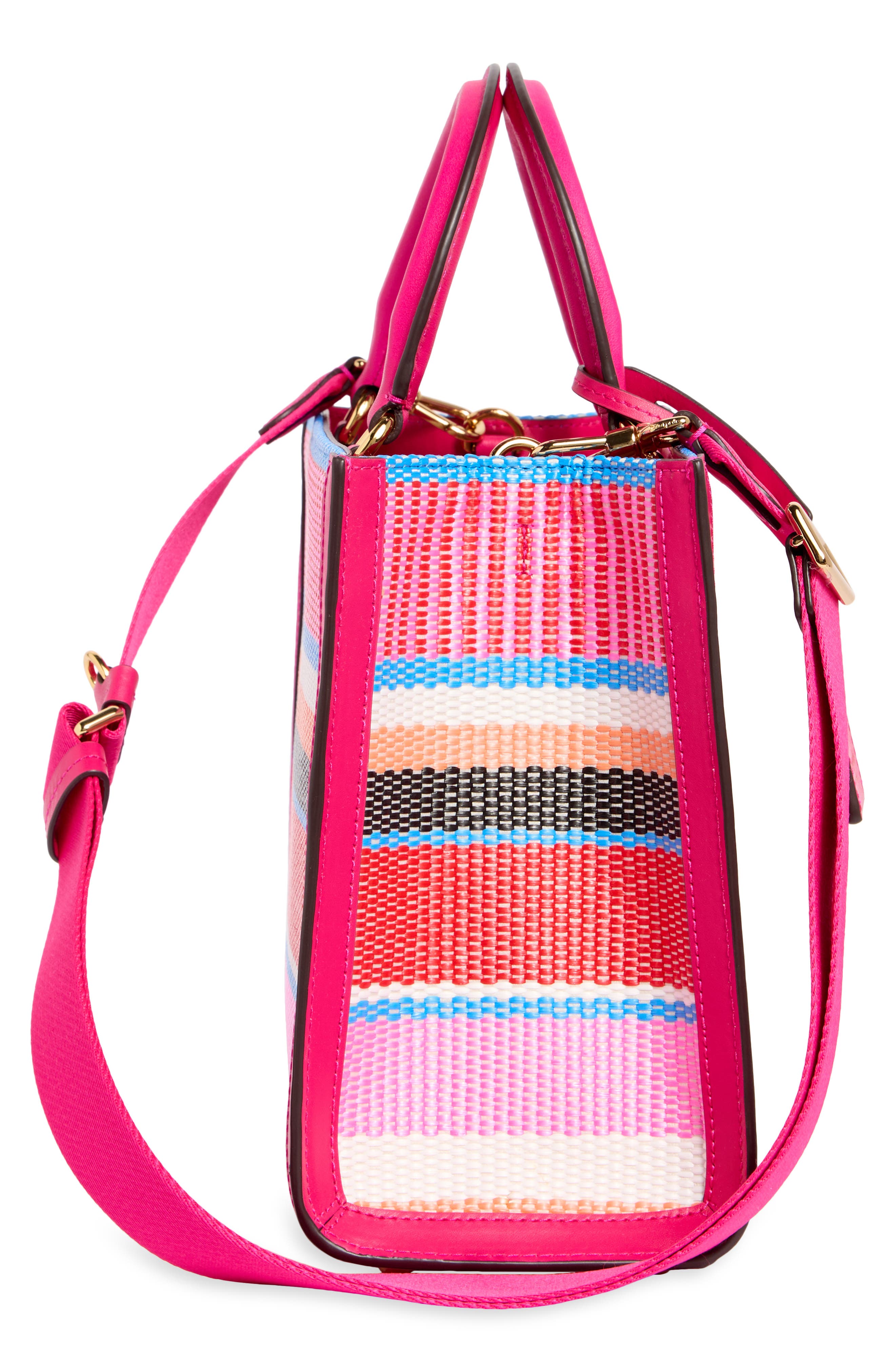 manhattan striped woven straw tote, Alternate, color, WILD RASPBERRY MULTI
