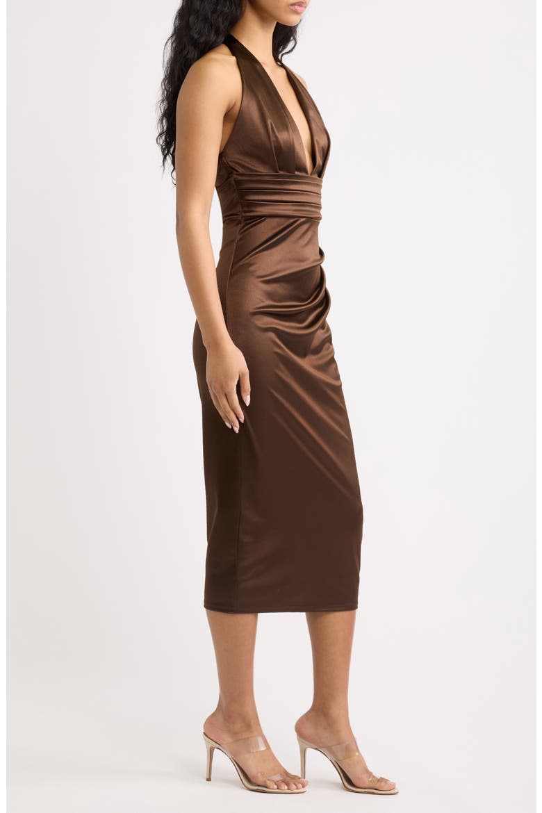 Satine Halter Midi Dress, Alternate, color, CHOCOLATE BROWN