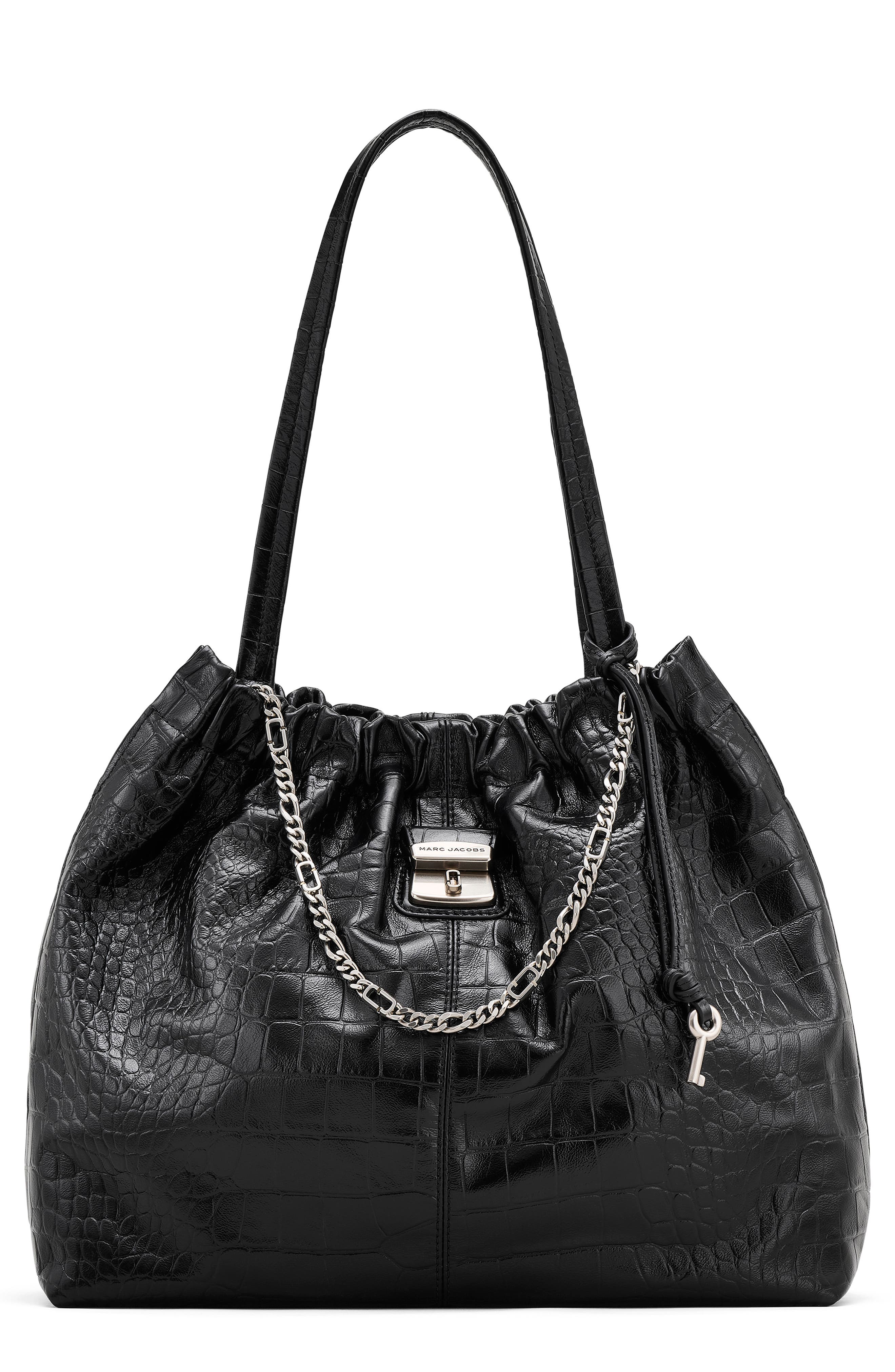 Marc Jacobs The Croc Cristina Leather Tote, Main, color, Black
