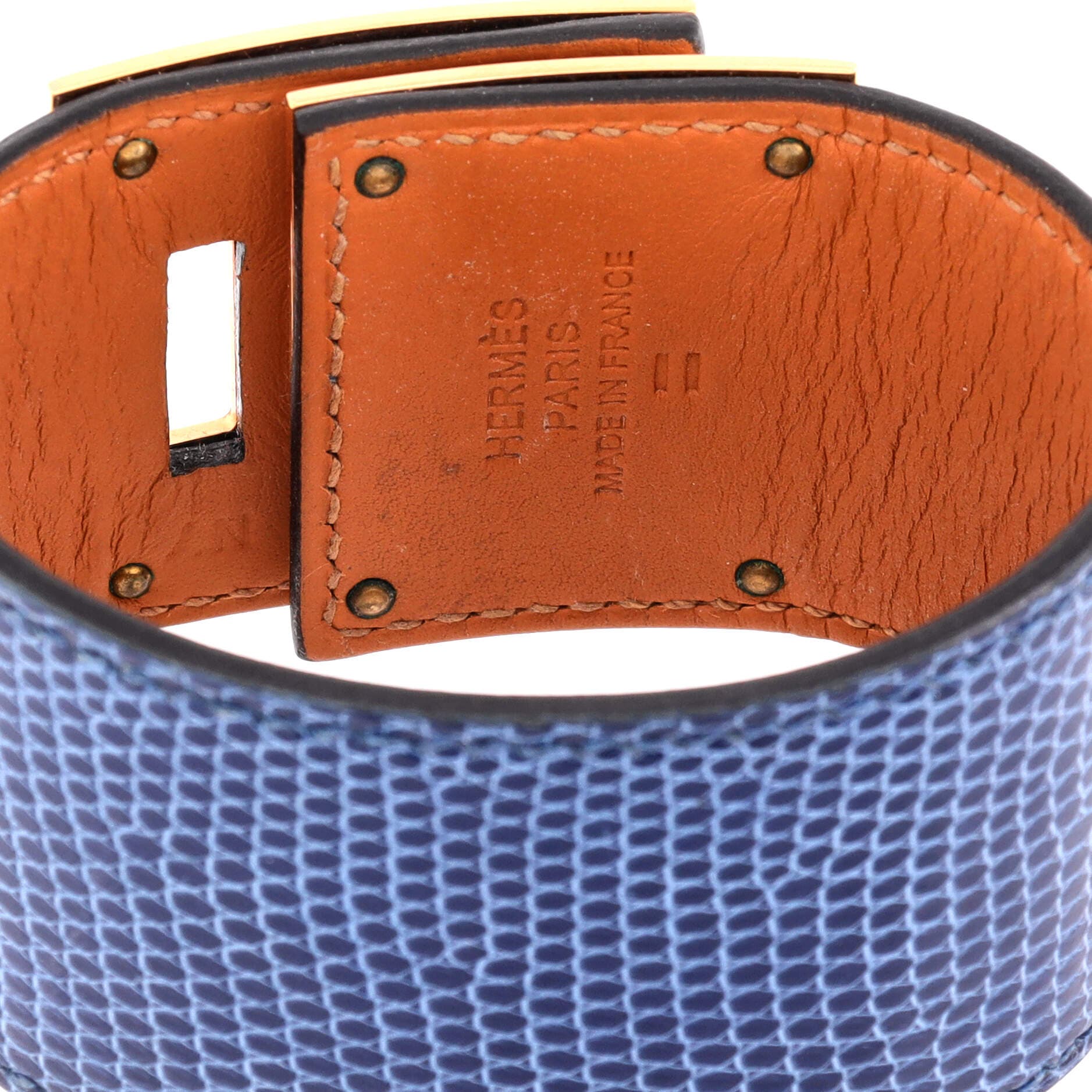 Pre-Owned Hermes Kelly Dog Bracelet Lizard, Alternate, color, Blue