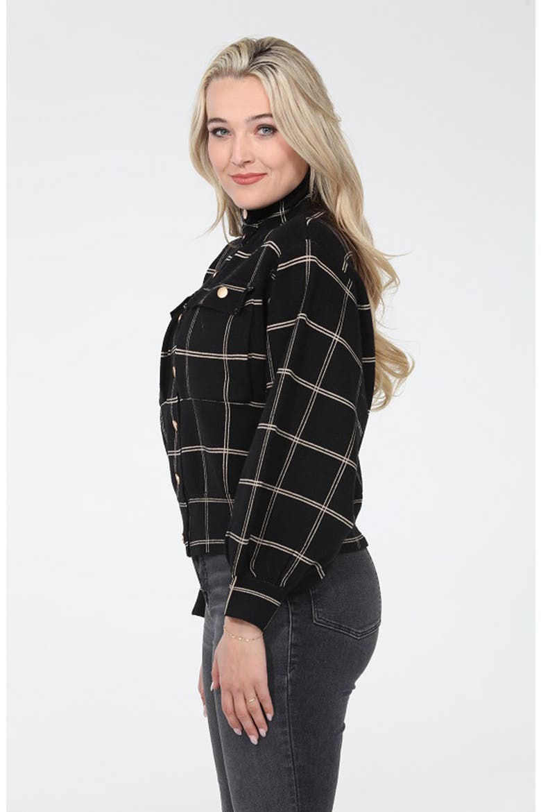 Windowpane Mock Neck Snap Jacket, Alternate, color, BLACK MULTI