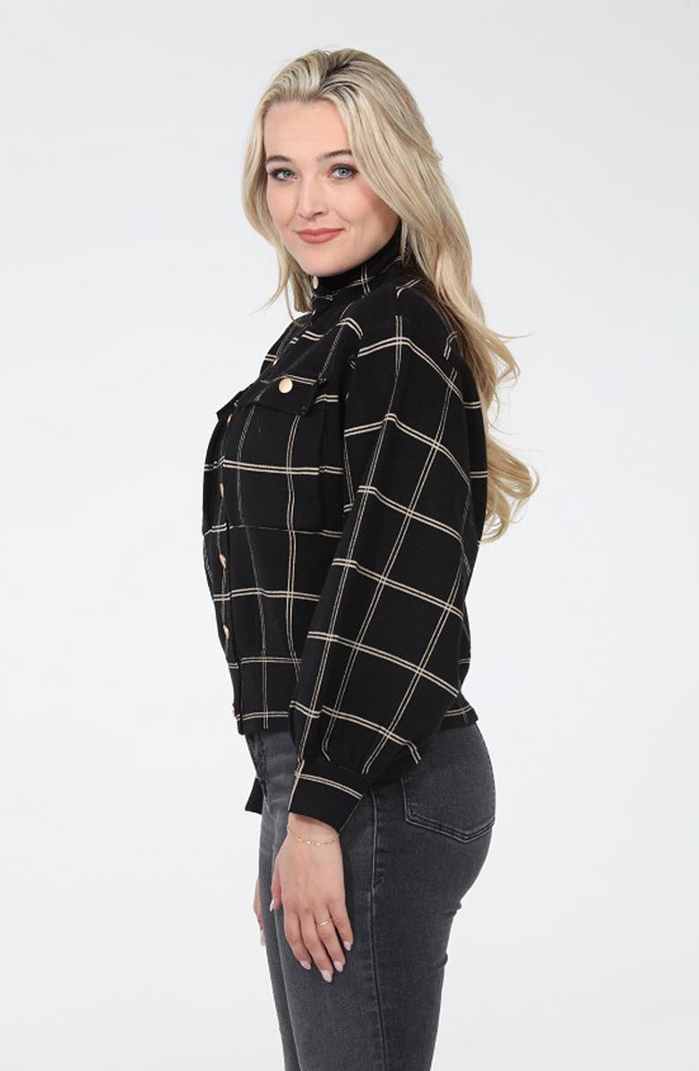 RAIN AND ROSE Windowpane Mock Neck Snap Jacket, Alternate, color, Black Multi