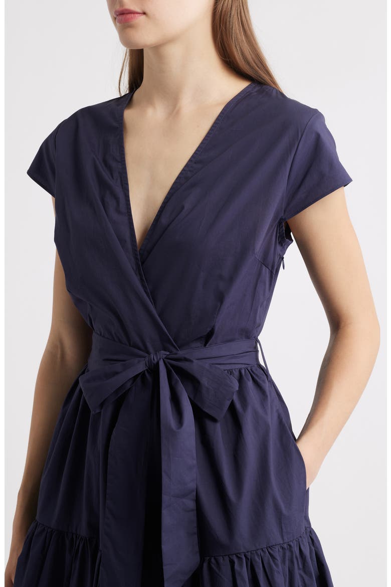Posey Wrap Front Tiered Cotton Dress, Alternate, color, NAVY