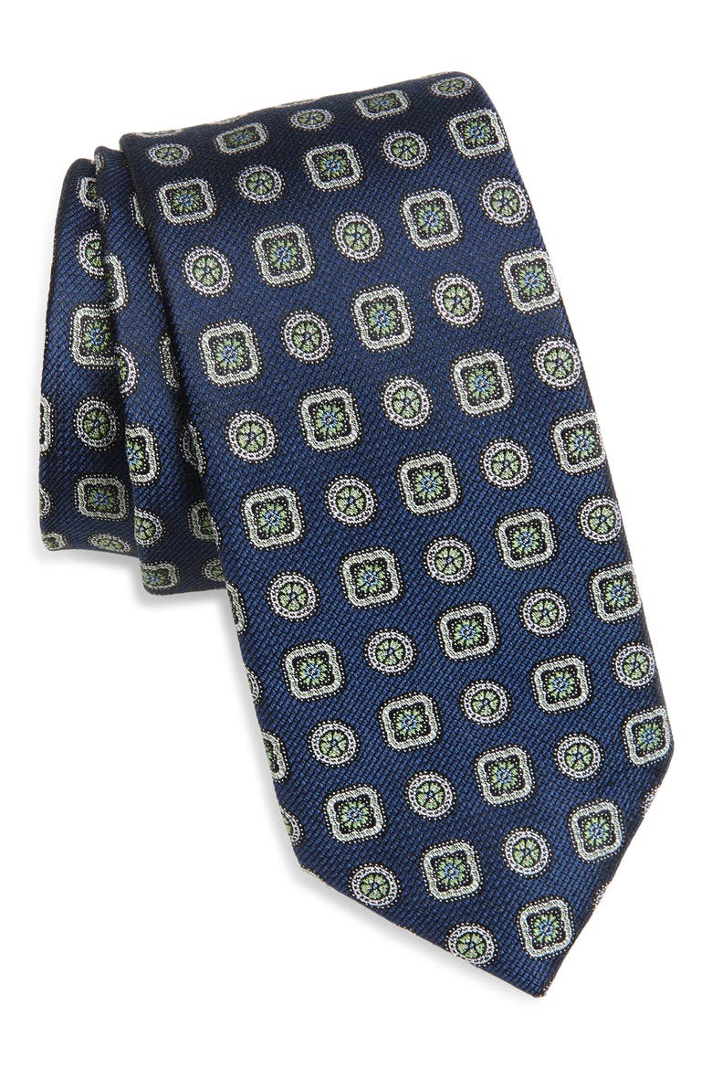 Aguilar Medallion Silk Tie, Main, color, GREEN