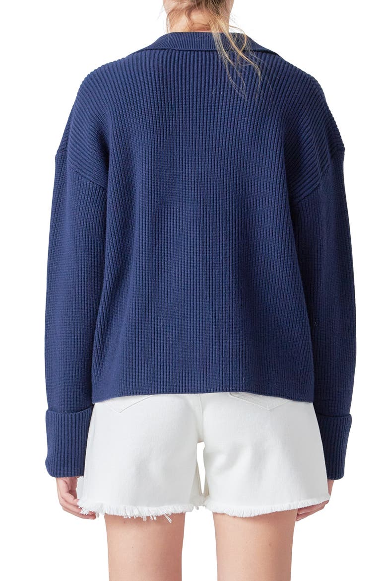 Rib Polo Sweater, Alternate, color, NAVY