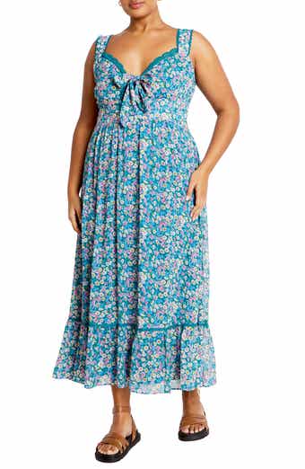 Lidia Tie Front Lace Trim Maxi Dress