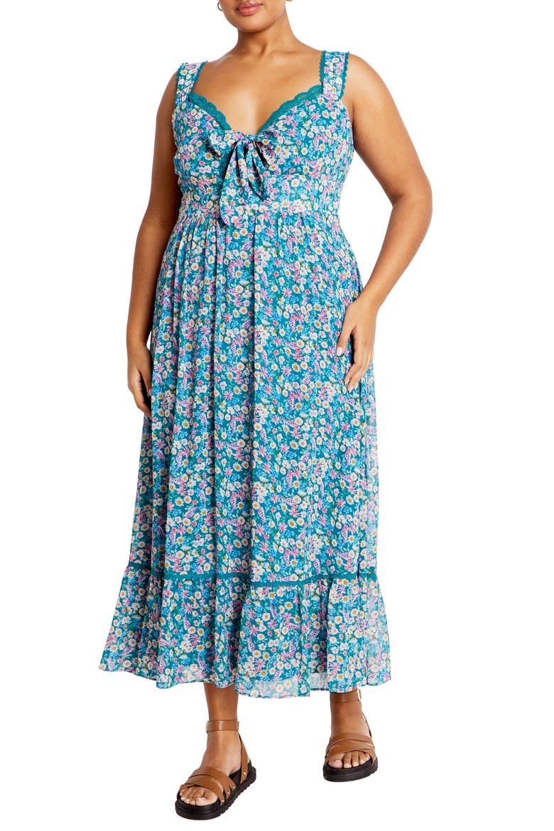 Lidia Tie Front Lace Trim Maxi Dress video