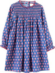 Beet World Girls' Smocked Long Sleeves Dress | Red and Navy