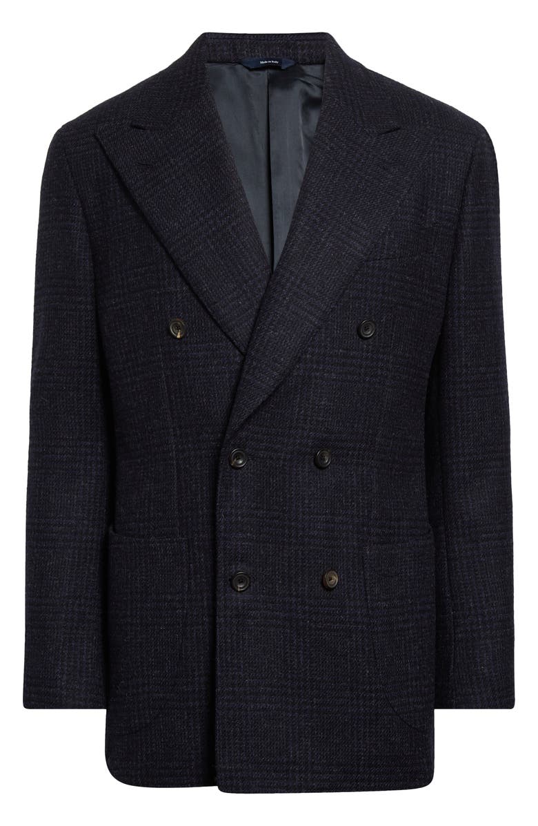 Thom Sweeney Unstructured Double Breasted Plaid Wool Sport Coat, Alternate, color, Navy Check