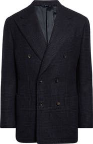 Thom Sweeney Unstructured Double Breasted Plaid Wool Sport Coat