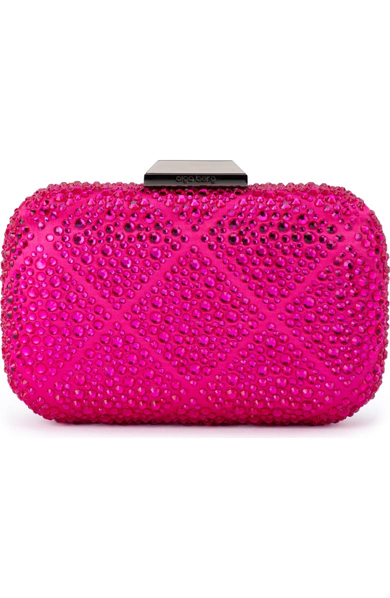 Olga Berg Keren Crystal Hotfix Frame Clutch, Main, color, Fuchsia