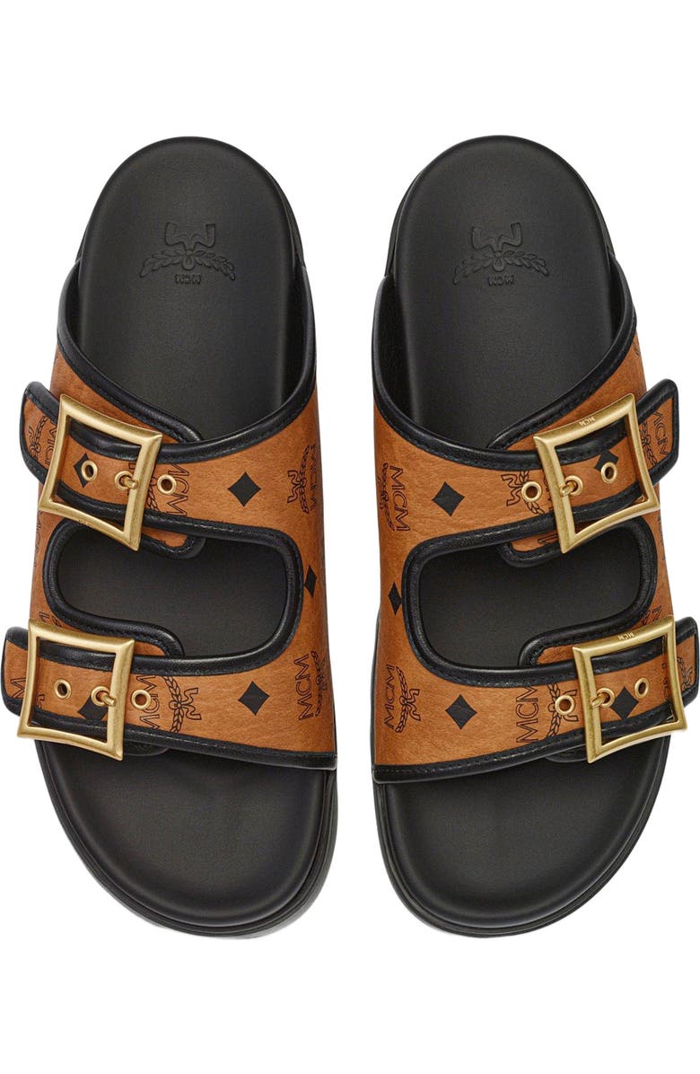 MCM Sandals in Visetos, Alternate, color, Cognac
