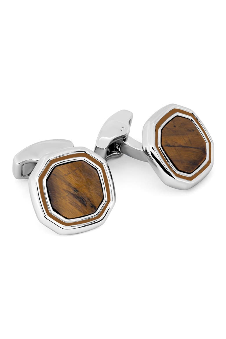 Tiger's Eye Octogon Cuff Links, Main, color, TIGER EYE