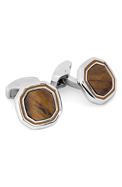 Tiger's Eye Octogon Cuff Links