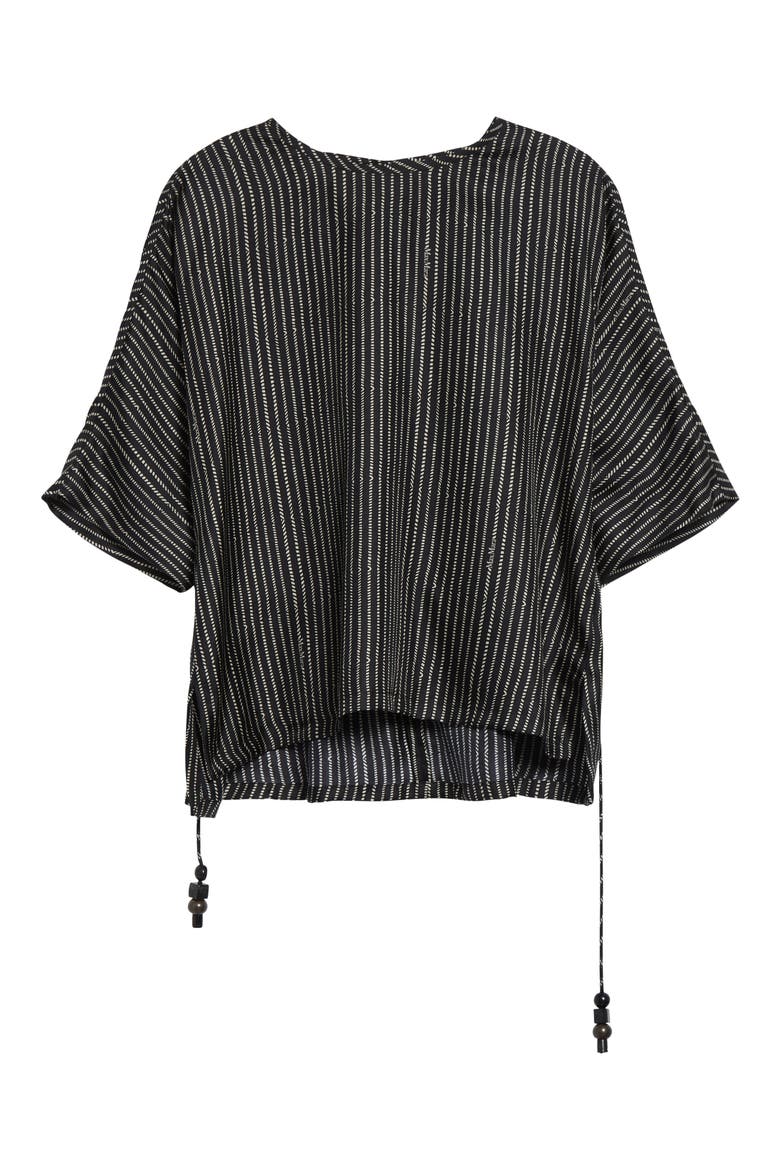 Nordica Broken Stripe Silk Twill Top, Alternate, color, BLACK WHITE