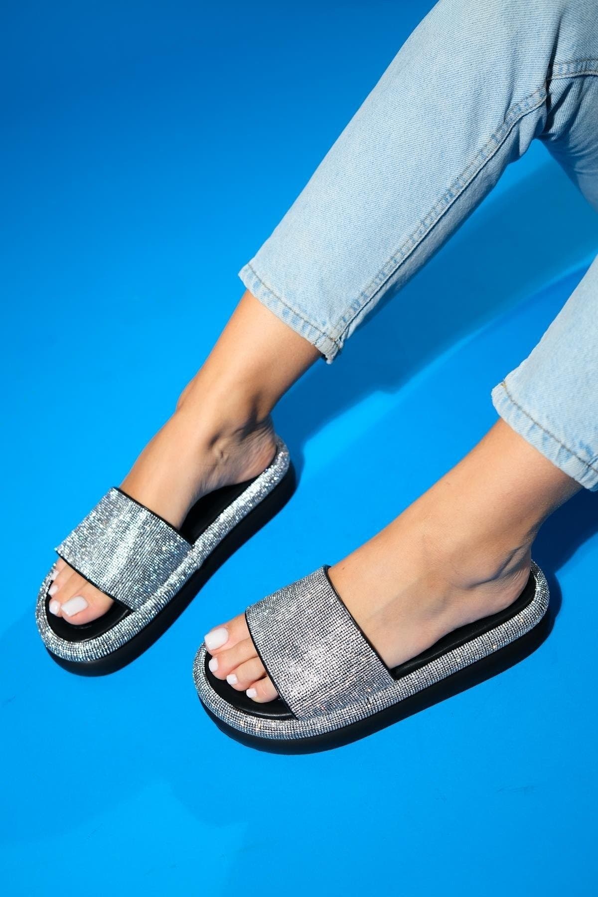 Prologue Shoes Oeste Rhinestone Platform Sandal, Alternate, color, Black Faux Leather