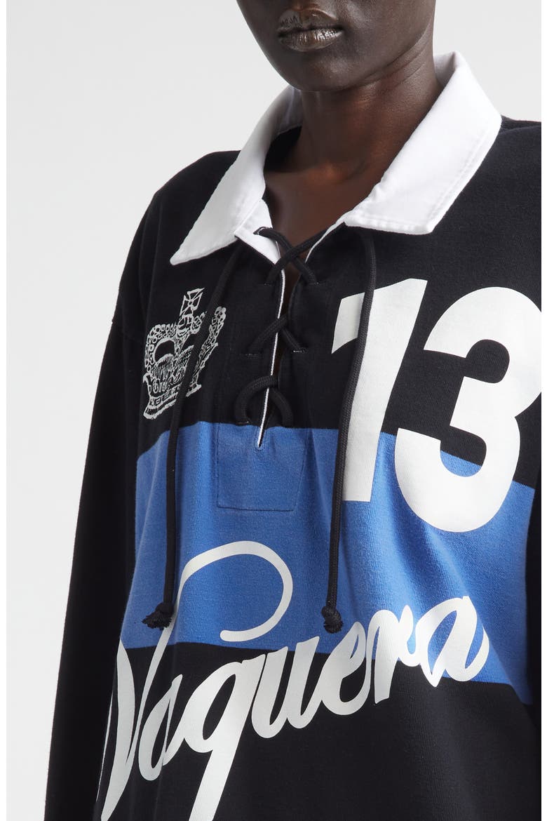 Stripe Oversize Cotton Rugby Shirt, Alternate, color, BLACK BLUE