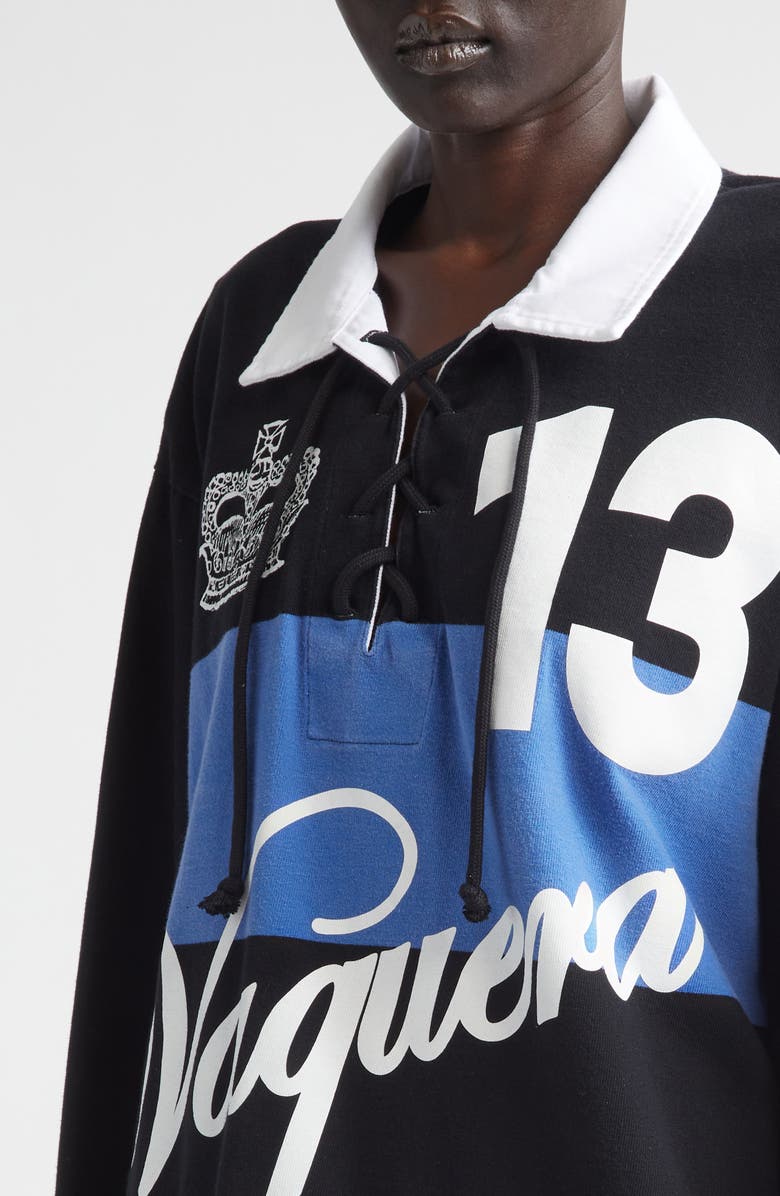 Vaquera Stripe Oversize Cotton Rugby Shirt, Alternate, color, Black Blue